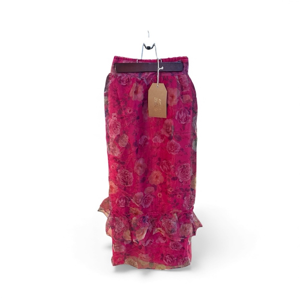 Floral Pink Ruffle Maxi Skirt - Picture 5 of 14